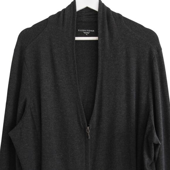 Eileen Fisher Gray Stretch Jersey Zip Front Long Sweater Jacket XL - Picture 2 of 5